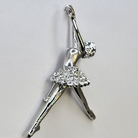 Rhinestone Ballet Dance Brooch Pin Silver tone Dancer Brooch - Picture 7 of 13